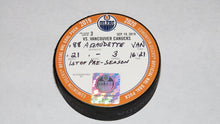 Load image into Gallery viewer, 2019-20 Adam Gaudette Vancouver Canucks Game Used Goal Scored Puck -Eriksson Ast
