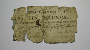 1754 Ten Shillings North Carolina NC Colonial Currency Note Bill RARE 10s