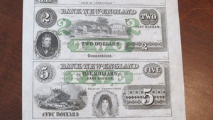 $1-$1-$2-$5 1865 East Haddam Connecticut Obsolete Currency Uncut Sheet Bank Note
