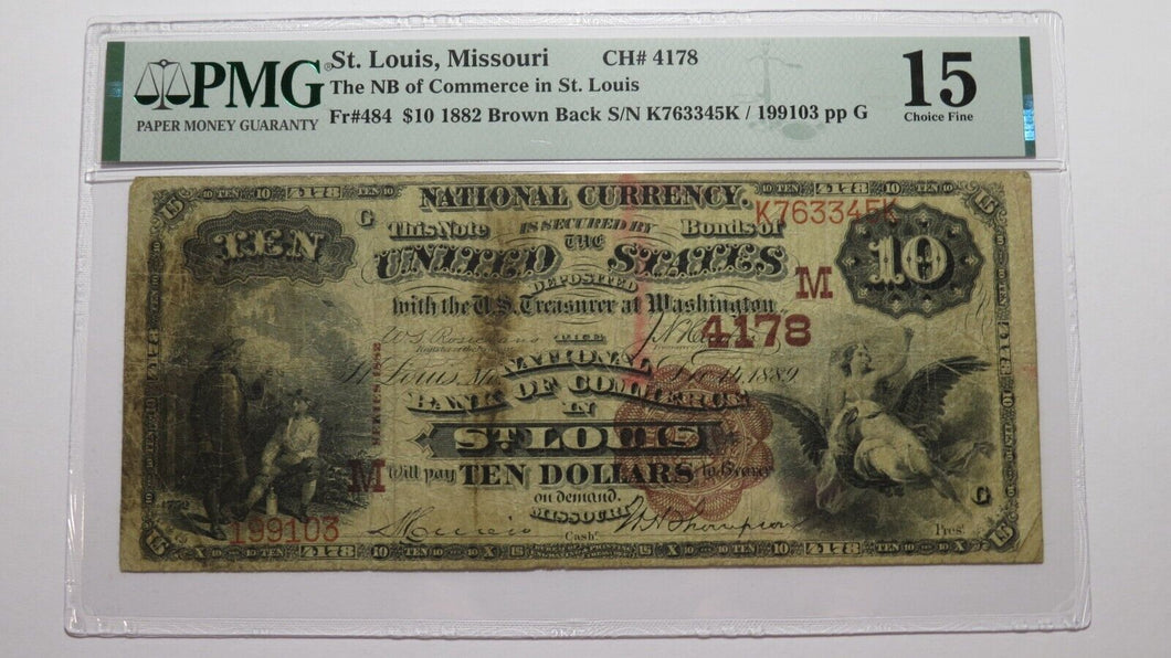 $10 1882 St. Louis Missouri MO National Currency Bank Note Bill #4178 Brown Back