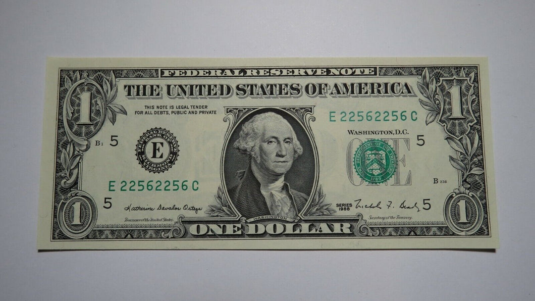 $1 1988 Repeater Serial Number Federal Reserve Currency Bank Note Bill UNC+ 2256