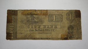 $1.50 1853 Providence Rhode Island RI Obsolete Currency Bank Note Bill City Bank
