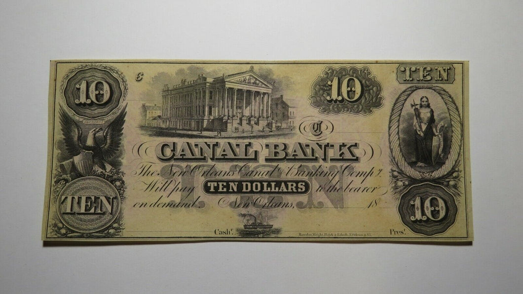 $10 18__ New Orleans Louisiana Obsolete Currency Bank Note Remainder Bill Canal