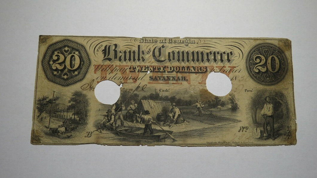 $20 1856 Savannah Georgia GA Obsolete Currency Bank Note Bill! Bank of Commerce