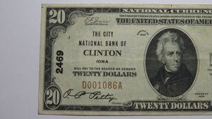 $20 1929 Clinton Iowa IA National Currency Bank Note Bill! Charter #2469 VF++