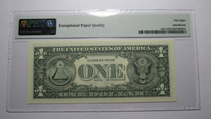 $1 2003 Radar Serial Number Federal Reserve Currency Bank Note Bill PMG AU58EPQ