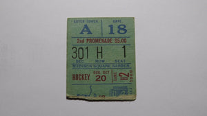 October 20, 1968 New York Rangers Vs. Kings Hockey Ticket Stub Goyette Hat Trick