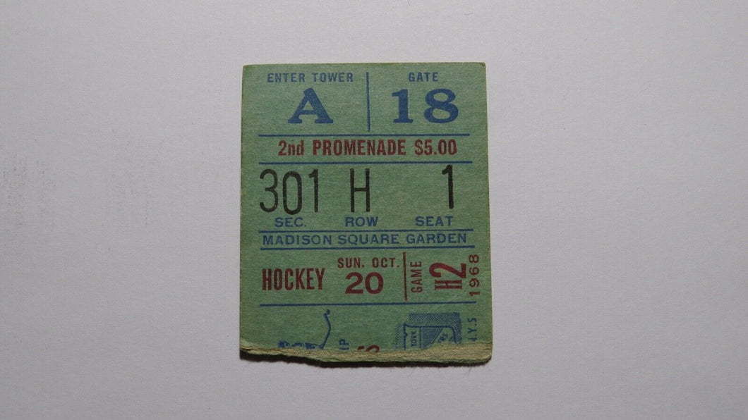 October 20, 1968 New York Rangers Vs. Kings Hockey Ticket Stub Goyette Hat Trick