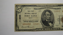 Load image into Gallery viewer, $5 1929 Fort Kent Maine ME National Currency Bank Note Bill Ch. #3913 FINE+