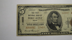 $5 1929 Fort Kent Maine ME National Currency Bank Note Bill Ch. #3913 FINE+
