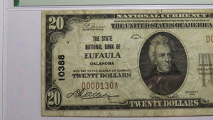 $20 1929 Eufaula Oklahoma OK National Currency Bank Note Bill Ch #10388 VF25 PMG