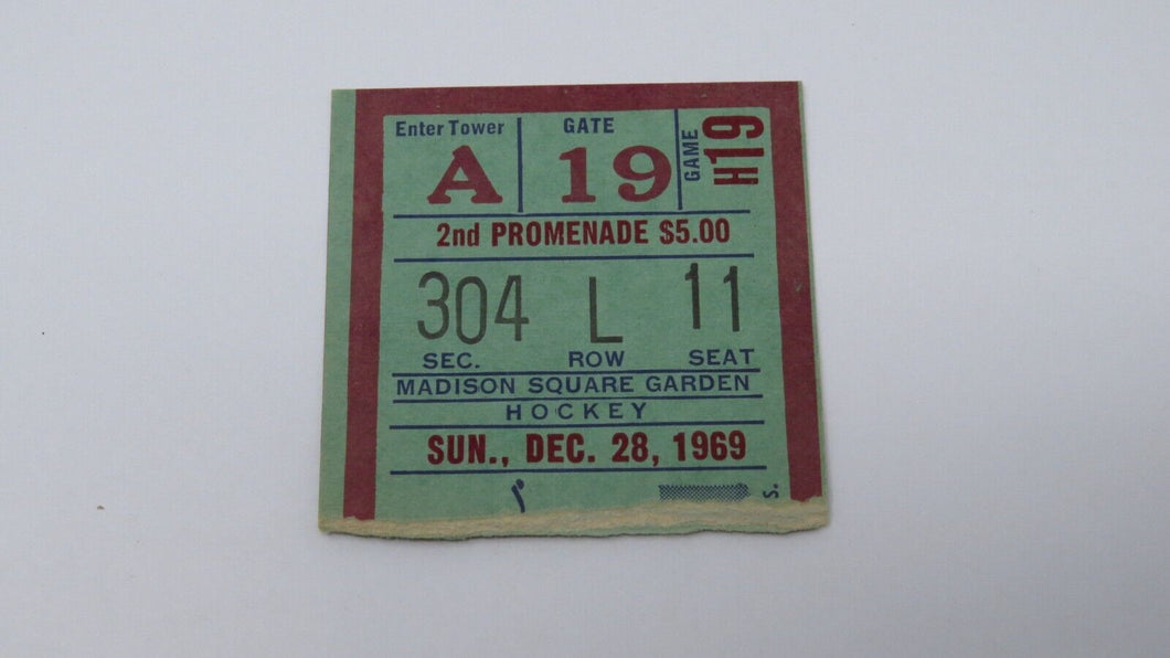 December 28, 1969 New York Rangers Vs. Los Angeles Kings NHL Hockey Ticket Stub
