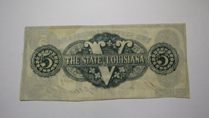 $5 1862 Baton Rouge Louisiana Obsolete Currency Bank Note Bill! State of LA XF+