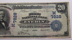 $20 1902 Everly Iowa IA National Currency Bank Note Bill Ch. #7828 VF20 PCGS