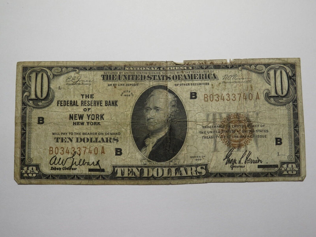 $10 1929 New York City NY National Currency Note Federal Reserve Bank Note Bill!