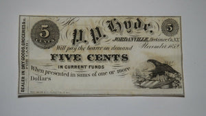 $.05 1852 Jordanville New York NY Obsolete Currency Bank Note Bill!  Crisp UNC!