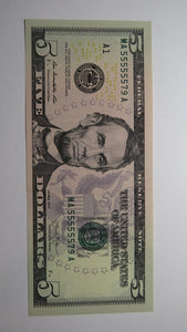$ 1& $5 2013 Matching 6 Digit Near Solid Serial Numbers Federal Reserve Notes