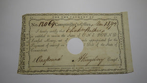 1792 £1 Connecticut Pay Table Colonial Currency Note Andrew Kingsbury Signed