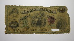 $1 1861 Macon Georgia GA Obsolete Currency Bank Note Bill Macon Brunswick RR Co.