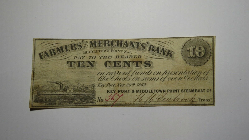 $.10 1862 Middletown Point New Jersey Obsolete Currency Bank Note Bill! Keyport