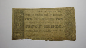 $.50 1862 Richmond Virginia Obsolete Currency Bank Note Bill City of Richmond