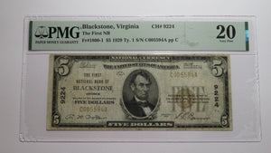 $5 1929 Blackstone Virginia VA National Currency Bank Note Bill! #9224 VF20 PMG