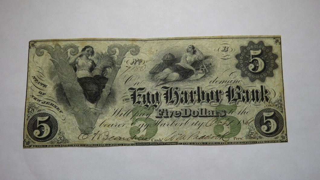 $5 1861 Egg Harbor City New Jersey NJ Obsolete Currency Bank Note Bill! EH Bank