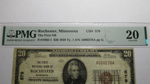 Load image into Gallery viewer, $20 1929 Rochester Minnesota MN National Currency Bank Note Bill #579 VF20 PMG