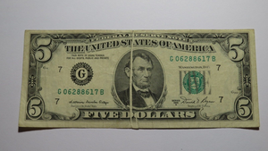 $5 1981-A Gutter Fold Error Federal Reserve Bank Note Currency Bill Very Fine