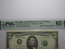 Load image into Gallery viewer, $5 1988 Radar Serial Number Federal Reserve Currency Bank Note Bill PMG UNC65EPQ