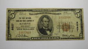 $5 1929 Kearny New Jersey NJ National Currency Bank Note Bill Ch. #8627 FINE+