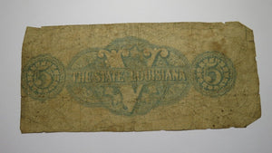 $5 1863 Shreveport Louisiana Obsolete Currency Bank Note Bill! State of LA