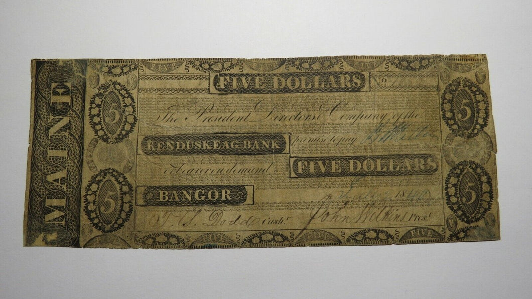 $5 1840 Bangor Maine ME Obsolete Currency Bank Note Bill! Kenduskeag Bank