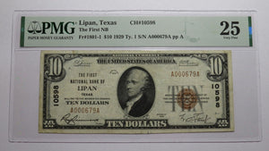 $10 1929 Lipan Texas TX National Currency Bank Note Bill Charter #10598 VF25 PMG
