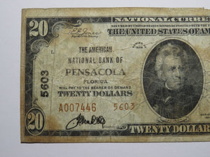 $20 1929 Pensacola Florida FL National Currency Bank Note Bill! Ch. #5603 RARE