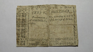 1761 Ten Shillings North Carolina NC Colonial Currency Note Bill! 10s! RARE!