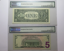 Load image into Gallery viewer, 2 $1&amp;$5 1988 2009 Matching Near Solid Serial Numbers Federal Reserve Bank Notes