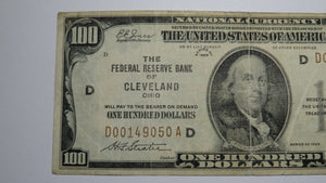 $100 1929 Cleveland Ohio OH National Currency Note Federal Reserve Bank Note VF