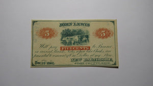 1862 $.05 New Baltimore Ohio OH Fractional Currency Obsolete Note! John Lewis AU