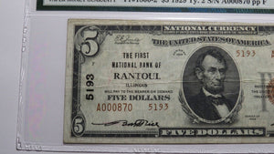 $5 1929 Rantoul Illinois IL National Currency Bank Note Bill Ch. #5193 VF25 PMG