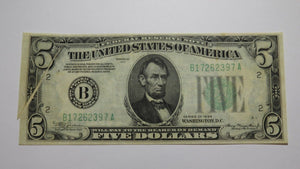 $5 1934 Gutter Fold Error New York Federal Reserve Bank Note Currency Bill Mule