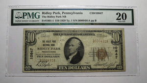 $10 1929 Ridley Park Pennsylvania PA National Currency Bank Note Bill 10847 VF20