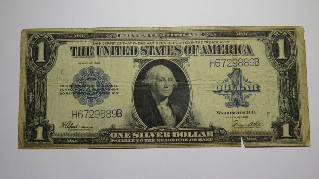 $1 1923 Silver Certificate Large Bank Note Bill Blue Seal One Dollar Very Good+