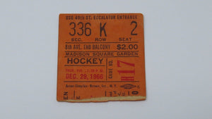 December 29, 1966 New York Rangers Vs. Detroit Red Wings NHL Hockey Ticket Stub