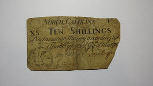 1754 Ten Shillings North Carolina NC Colonial Currency Note Bill 10s RARE