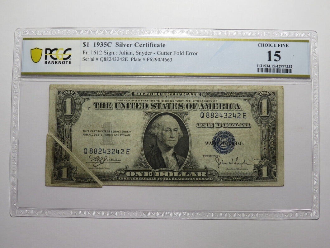 $1 1935 Silver Certificate Gutter Fold Error Bank Note Bill Blue Seal F15 PCGS