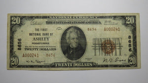$20 1929 Ashley Pennsylvania PA National Currency Bank Note Bill Ch. #8656 VF