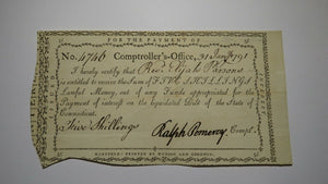 1791 5 Shillings Connecticut Comptroller's Office Colonial Currency Note Pomeroy