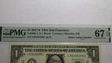 Load image into Gallery viewer, $1 2017 Radar Serial Number Federal Reserve Currency Bank Note Bill PMG UNC67EPQ