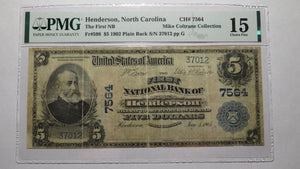 $5 1902 Henderson North Carolina NC National Currency Bank Note Bill Ch. #7564